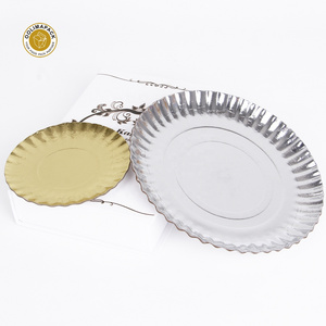 Food Grade Raw Materials Paper Plate Gold and Silver Foil Coated Disposable Plate Dish Food Container Round 1200gsm Paper >10