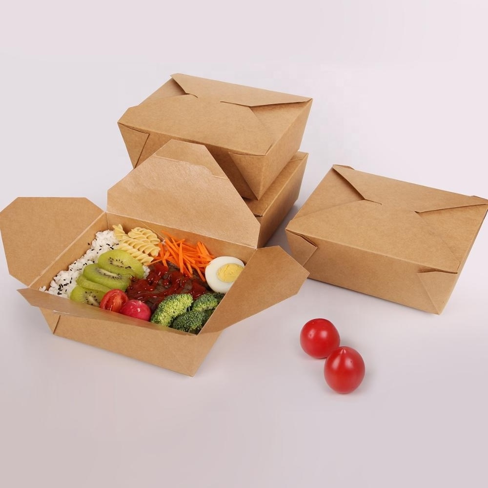 Biodegradable food grade kraft paper package container box for salad fruit and sushi hot