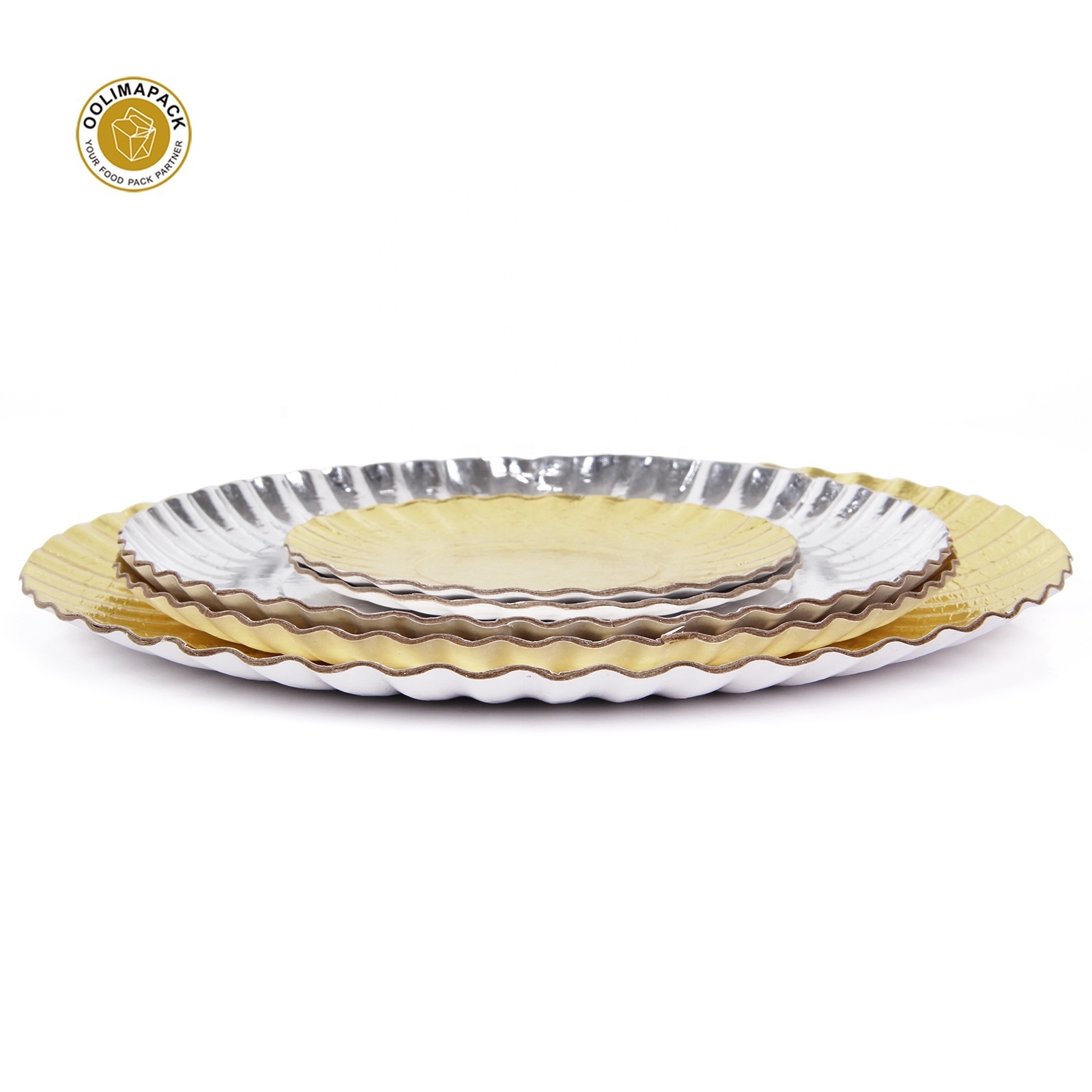 Food Grade Raw Materials Paper Plate Gold and Silver Foil Coated Disposable Plate Dish Food Container Round 1200gsm Paper >10