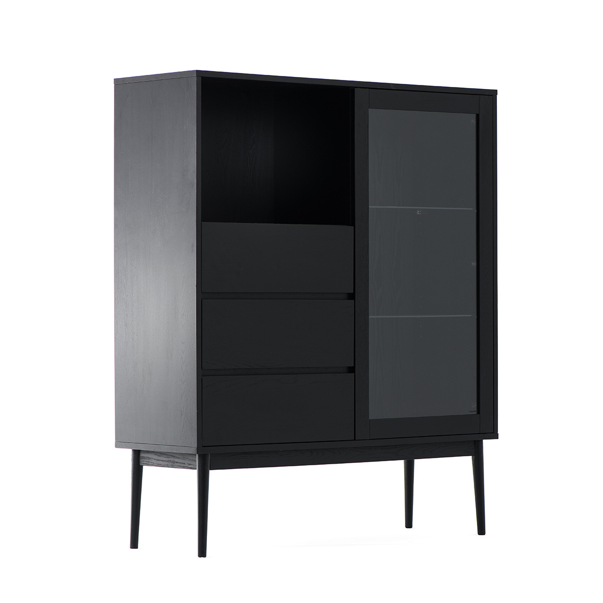 Natural Antique Black Recycled Oak Display Wood Modern Cabinets Glass Door Living Room Furniture Showcases