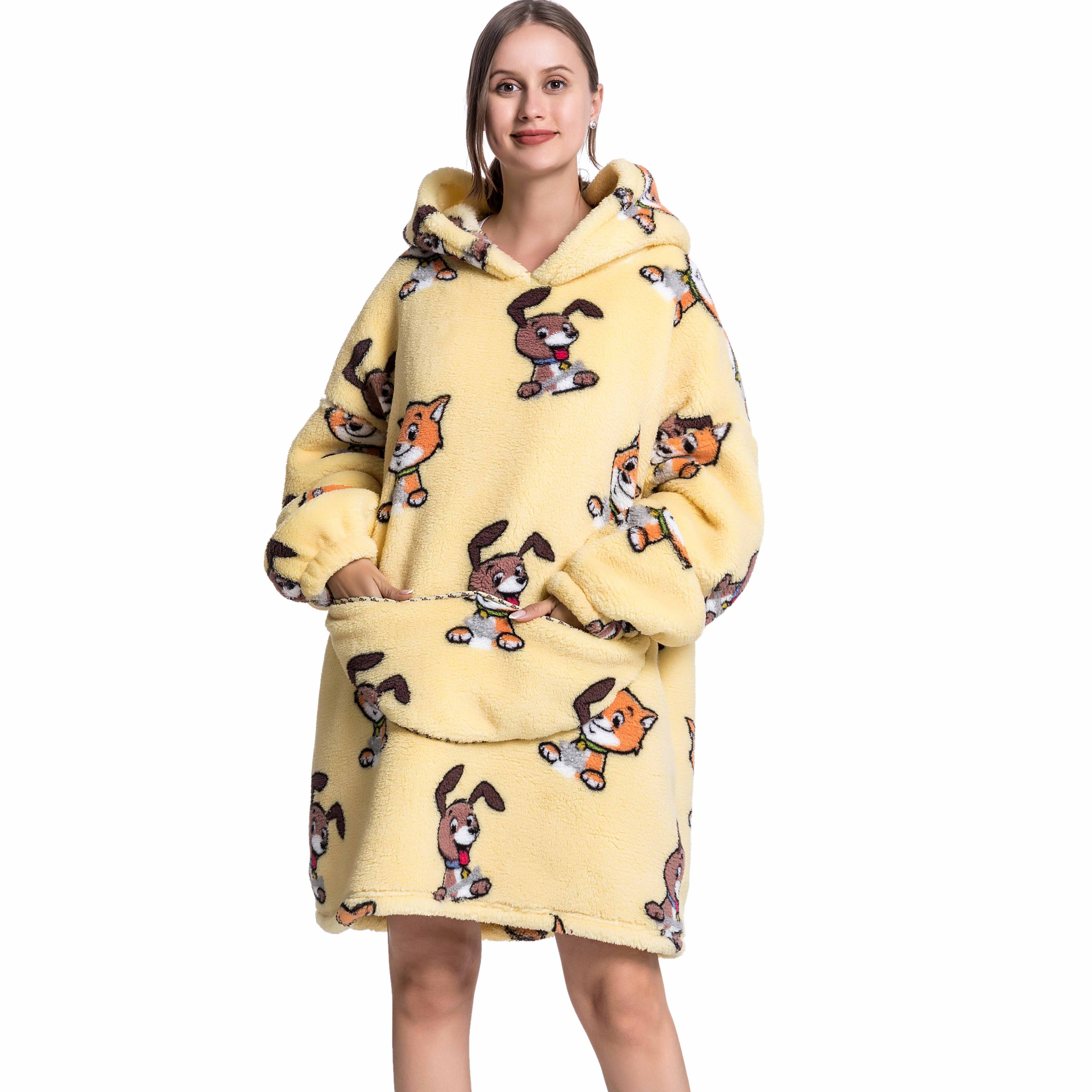 Custom Oversized Hoodie Flannel Sherpa Hoody Blanket Oodie Wearable Hooded TV Blanket