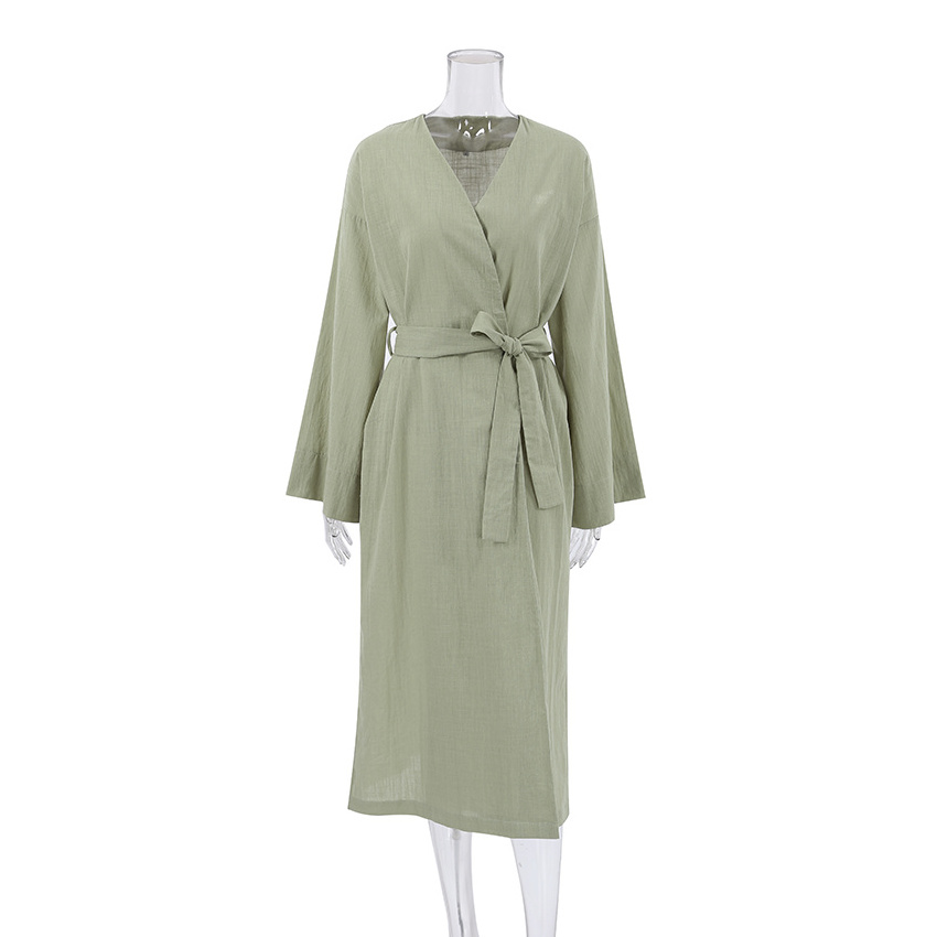 OOTN Women Gown For Ladies Mid-Calf Loose Bathrobe Female 2023 Women's Kimono Long Sleeve Night Dress White Green Cotton Robe