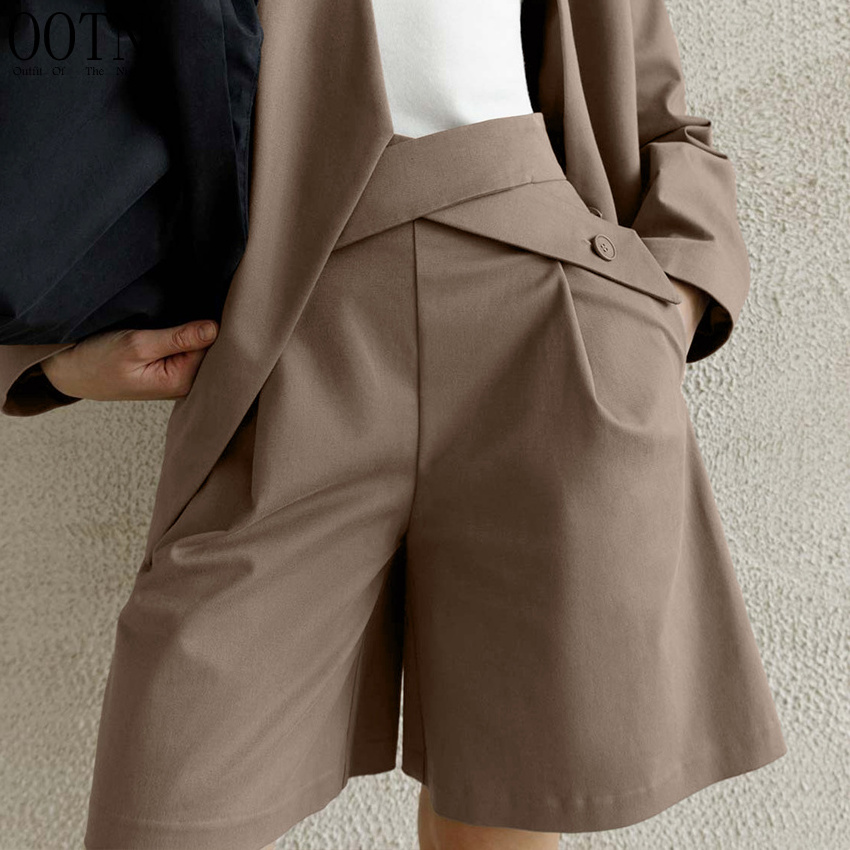 OOTN  Female Shorts  for elegant women High Waist Pleated shorts  Classy Office Ladies Knee Length Shorts