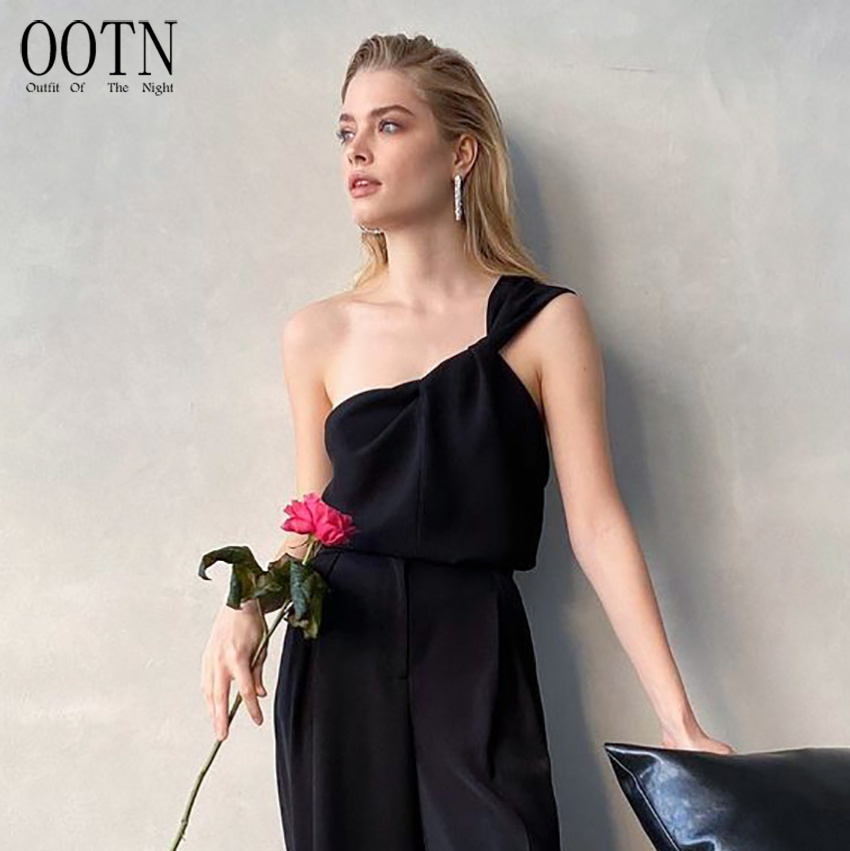 OOTN 2023 Street Solid Blue Vest Slim Top Spring Women Black Casual Fashion Skew Collar Camis Satin Sexy Asymmetrical Tank Tops