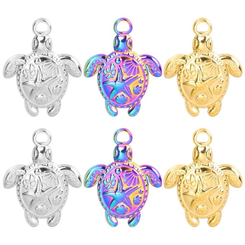 Rainbow color plating sealife turtle beach charms 925 silver enamel charms for jewelry making