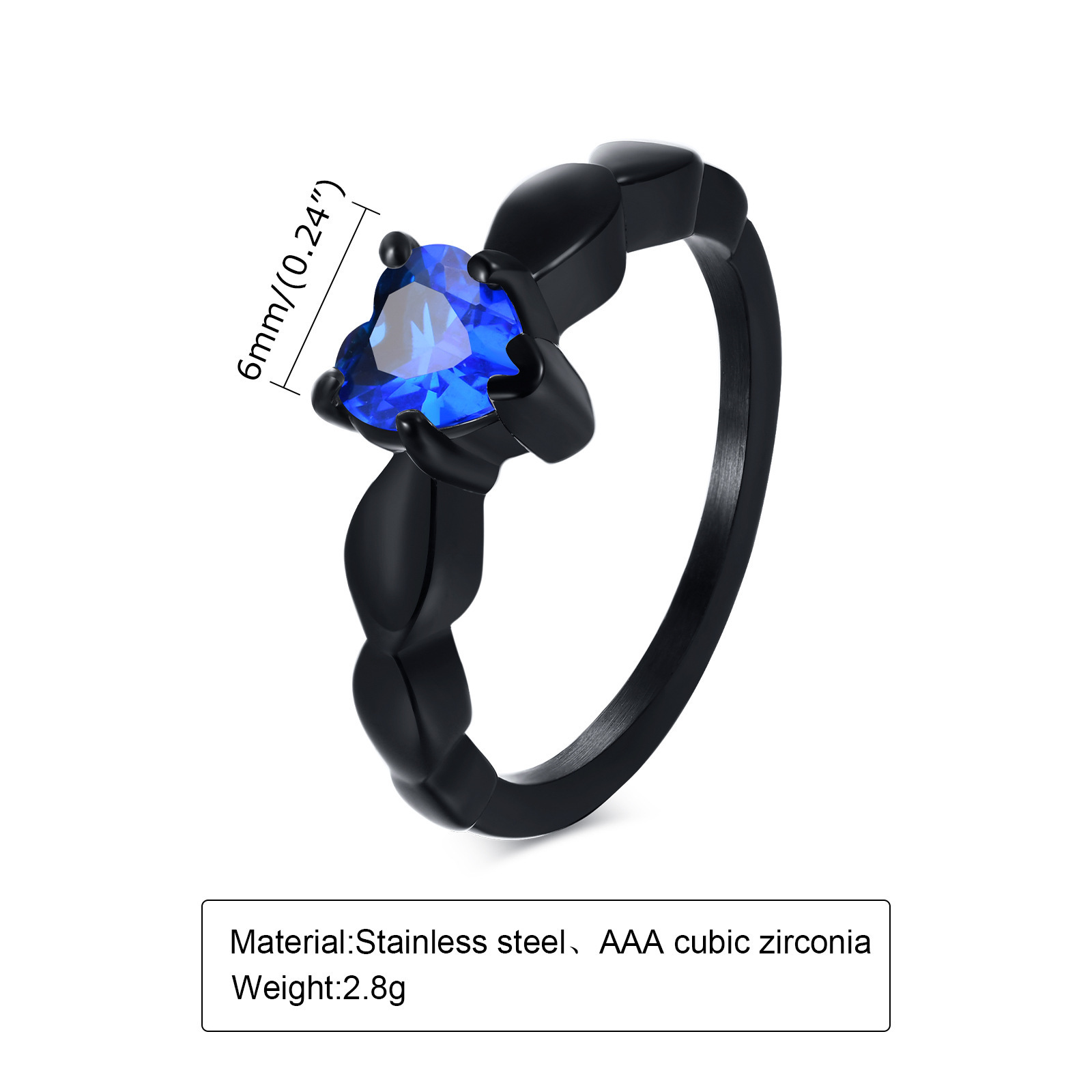 black slim ring with tantanzanite blue heart zircon for her and black confort fit 6mm ring for him wedding rings couple set