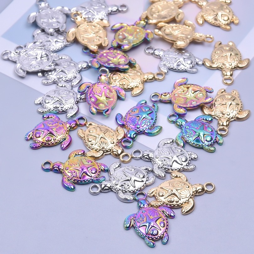 Rainbow color plating sealife turtle beach charms 925 silver enamel charms for jewelry making