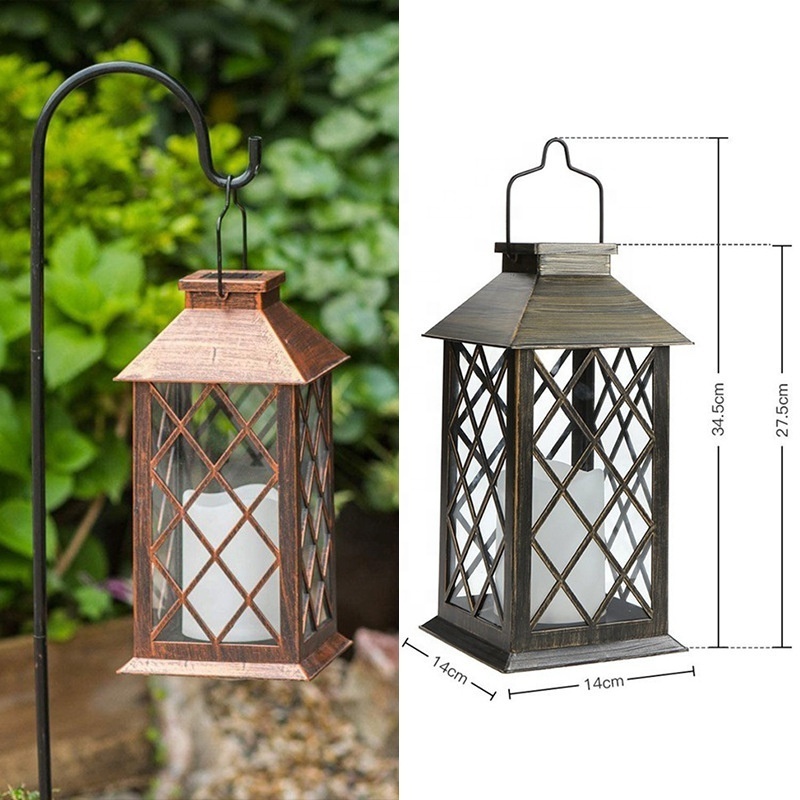 LED Outdoor Retro Waterproof Yard Lantern Lamp Simple Metal Decoration Hanging Lights Solar Candle Garden Light