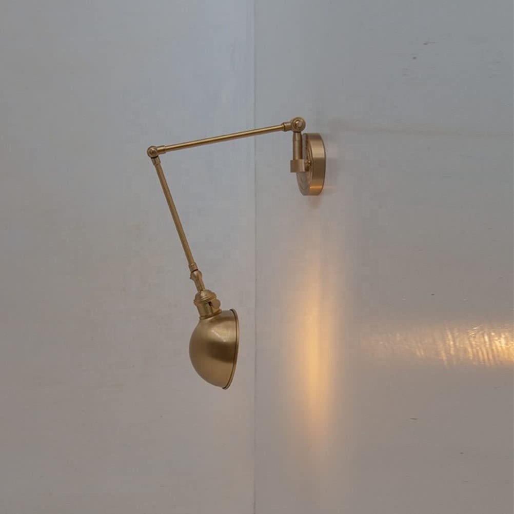 High quality Made of Brass Long arm Wall Light with Switch Adjustable Wall-mounted Reading Light Industrial Swing Arm Wall Lamp