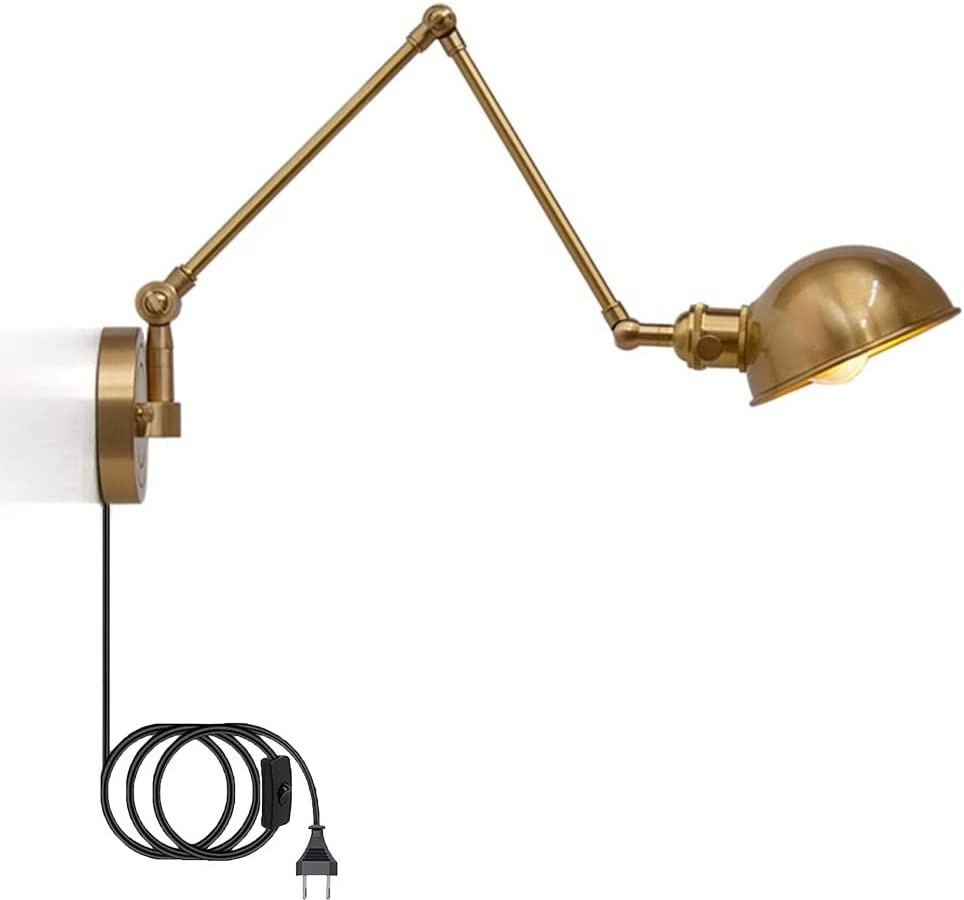 High quality Made of Brass Long arm Wall Light with Switch Adjustable Wall-mounted Reading Light Industrial Swing Arm Wall Lamp