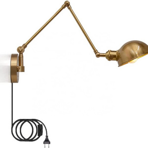 High quality Made of Brass Long arm Wall Light with Switch Adjustable Wall-mounted Reading Light Industrial Swing Arm Wall Lamp