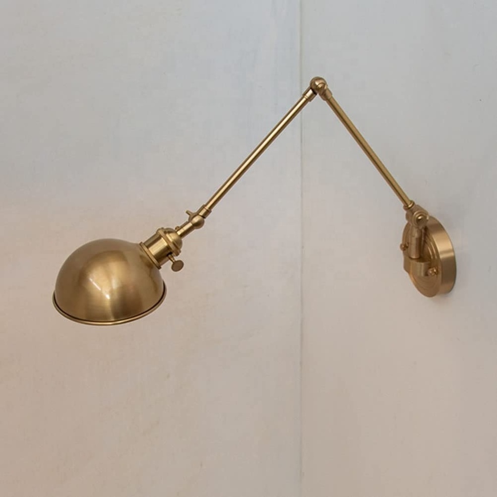 High quality Made of Brass Long arm Wall Light with Switch Adjustable Wall-mounted Reading Light Industrial Swing Arm Wall Lamp