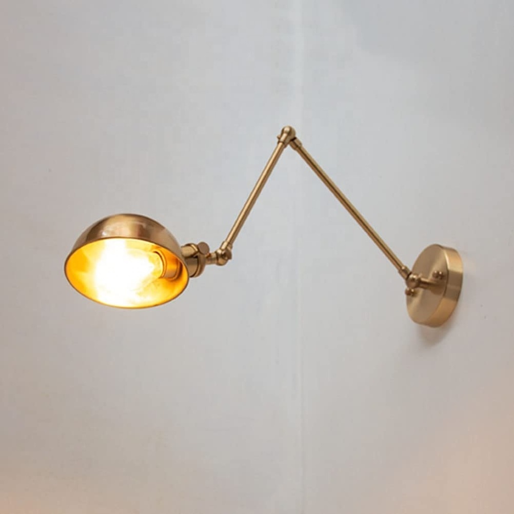 High quality Made of Brass Long arm Wall Light with Switch Adjustable Wall-mounted Reading Light Industrial Swing Arm Wall Lamp