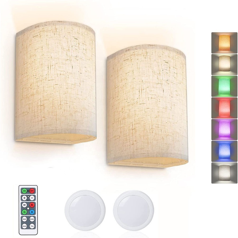 The latest models Fabric lampshade Battery Rechargeable Wall Light 16 Colors RGB Remote Control Dimmable Indoor Fabric Wall Lamp