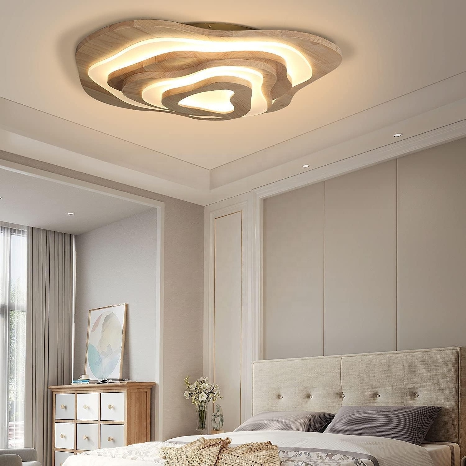 The new 3 Storey Wooden Ceiling Light Fixtures for Living room Bedroom Kids room Oak Modern Irregular Design Wood Ceiling Light