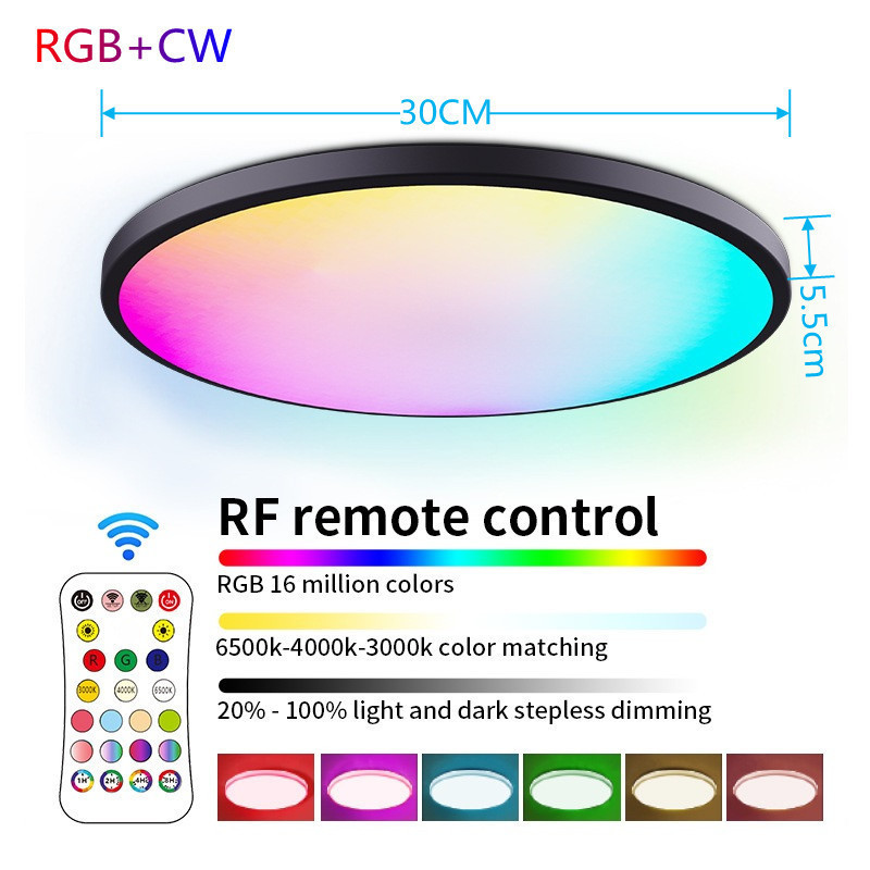 24W Round Ultra-thin LED Ceiling Lamp RGB Remote Control Dimmable Indoor Lighting Bedroom Living Room Modern LED Ceiling Light