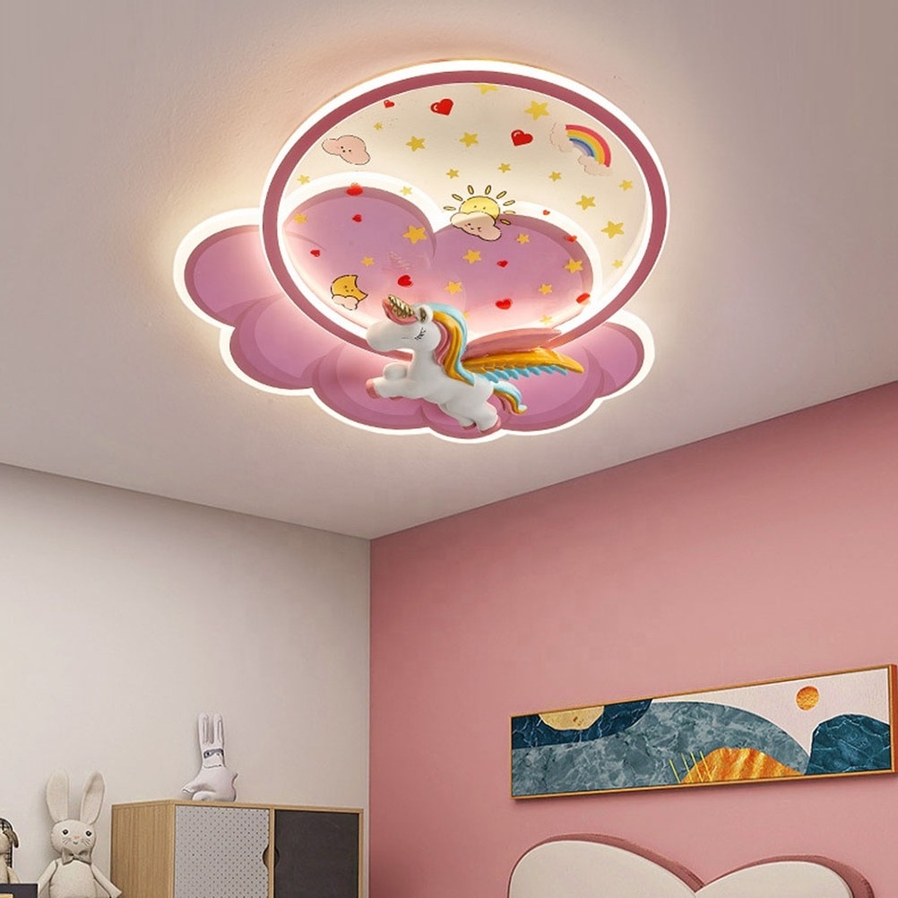 Dimmable Dome Lighting Fixtures for Children's Room Girls Room Bedroom Lamp Pink Warm Princess Room Eye Protection Ceiling Light