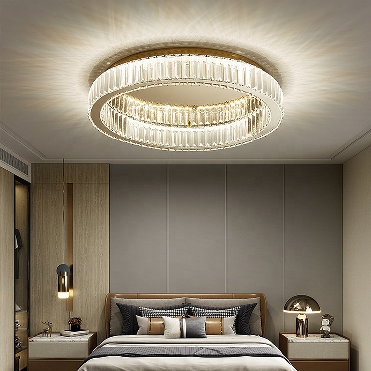 New Luxury Stainless steel Ceiling Lamp Modern Gold Deco Crystal Light for Home Living Room Hotel Bedroom LED round Ceiling Lamp