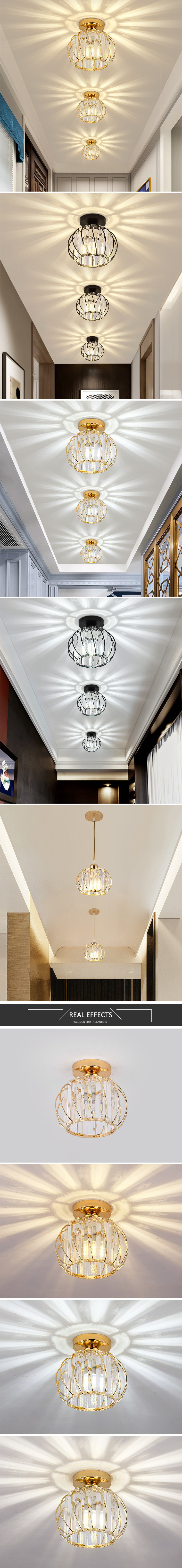 Luxury Hallway Corridor Lamp Lighting Fixtures Crystal Ceiling Light for Entryway Gold Modern Crystal Chandelier