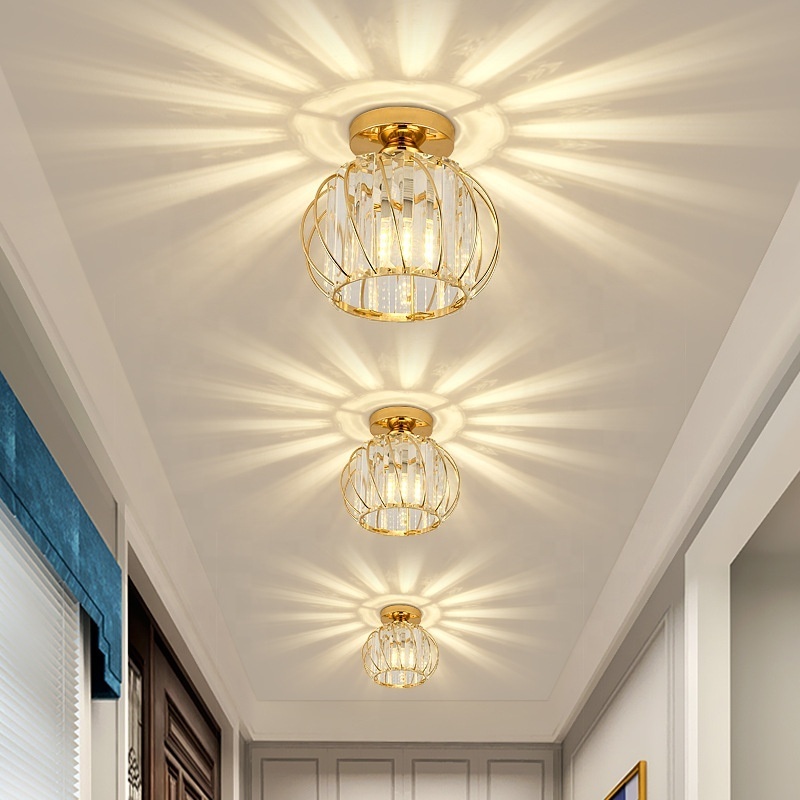 Luxury Hallway Corridor Lamp Lighting Fixtures Crystal Ceiling Light for Entryway Gold Modern Crystal Chandelier