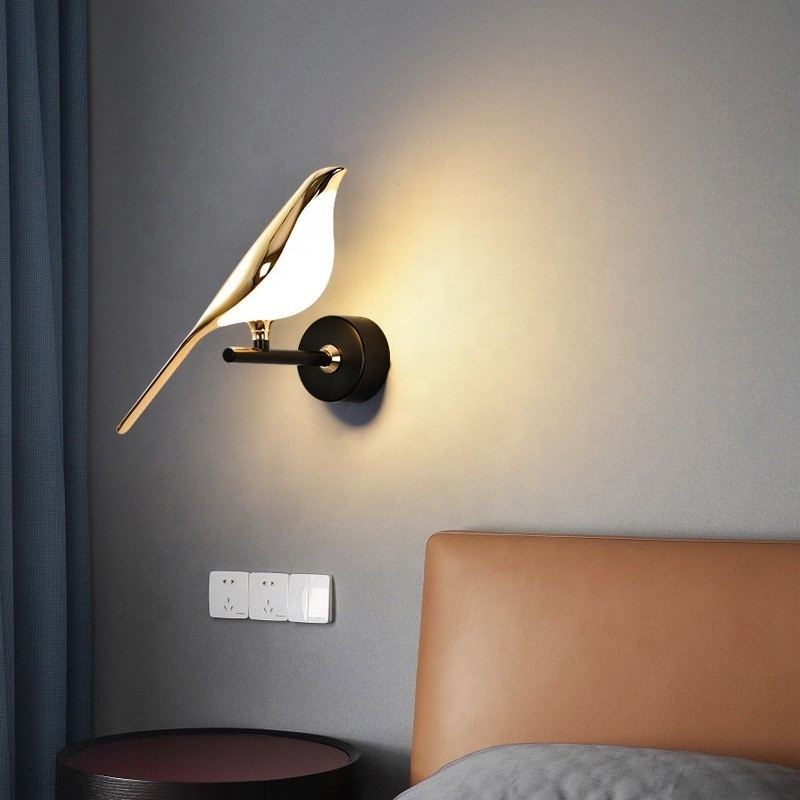 LED New Nordic Bird Design Luxury Wall Lamp Golden Aluminum Acrylic Rotatable wall Light for Home Bedroom Bedside LED Wall Lamps