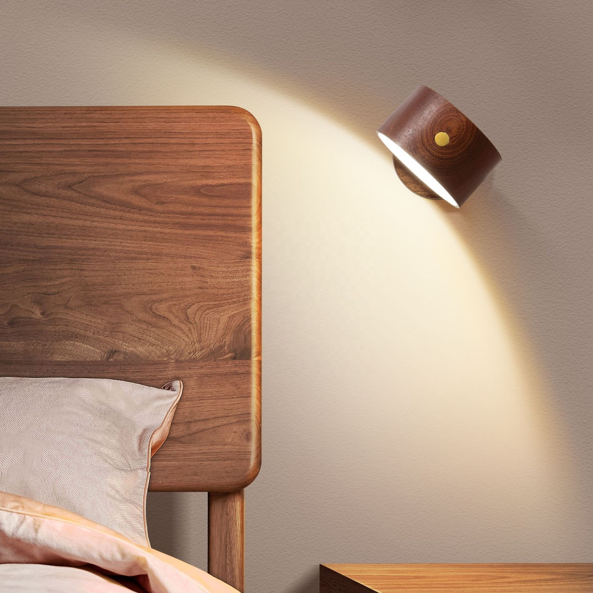 Modern Mini LED Wall Sconce USB Rechargeable Rotatable Wooden Touch Control Wall Lights For Home Bedroom Reading LED Wall Lamps