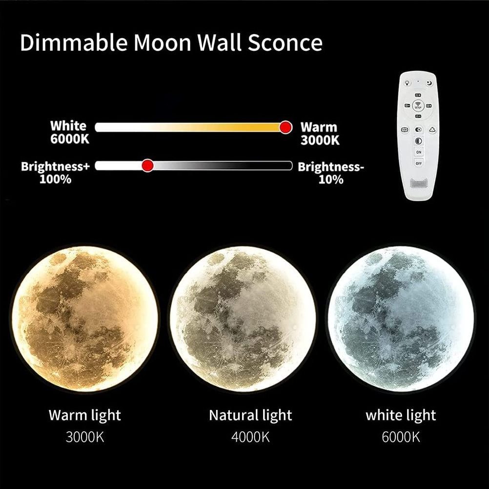 LED Wall Light Moon Dimmable Round 3D Moon Lamp Bedroom Night light Wall Decor lamps Indoor Light Modern LED Moon Wall lamps