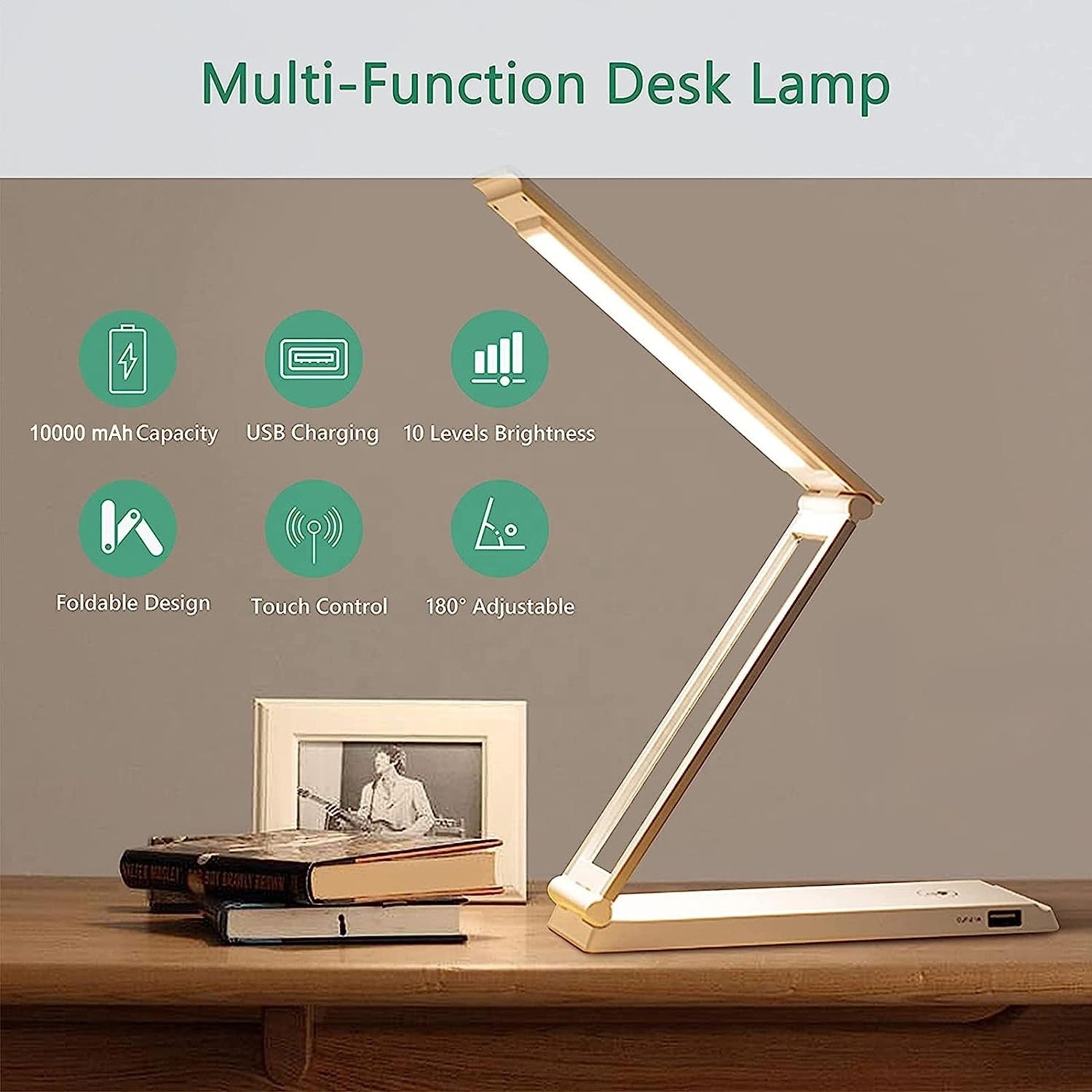 Foldable Solar and USB Rechargeable Table Lamp with Power Bank 10000mAh Desk Light for Office Home Travel Portable Desk Lamp