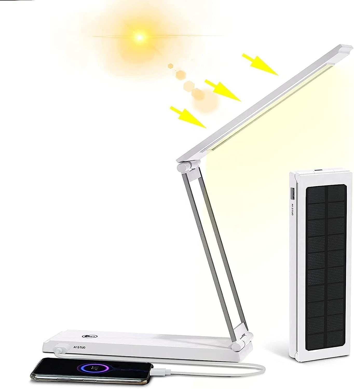 Foldable Solar and USB Rechargeable Table Lamp with Power Bank 10000mAh Desk Light for Office Home Travel Portable Desk Lamp