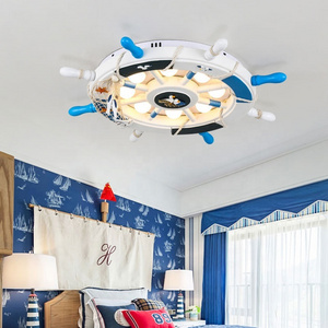 LED New Pirate Ship Rudder Ceiling Lamp Kids Bedroom Decorative Tri-color Dimmable Lamp Cartoon Style Chandelier Ceiling Lights