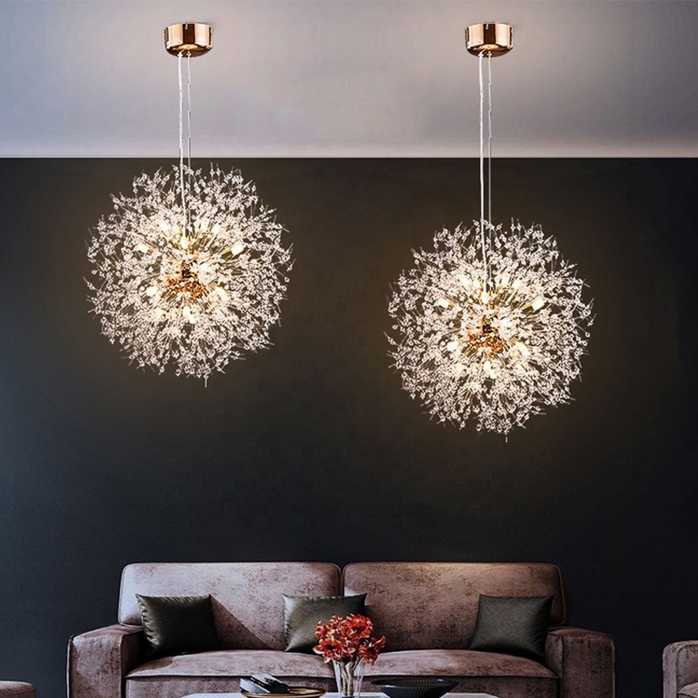 Modern Luxury Crystal Dandelion Pendant Light Living Room Bedroom Dining Room Decor Ceiling Light LED Flower Crystal Chandelier