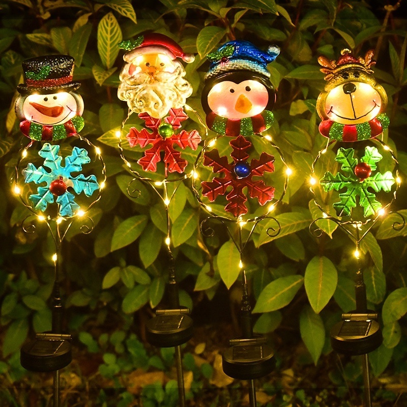 LED New Outdoor Solar Christmas Lamp Mini Floor Cartoon Christmas Garden Lawn Decoration Light Holiday Landscape Garden Lights