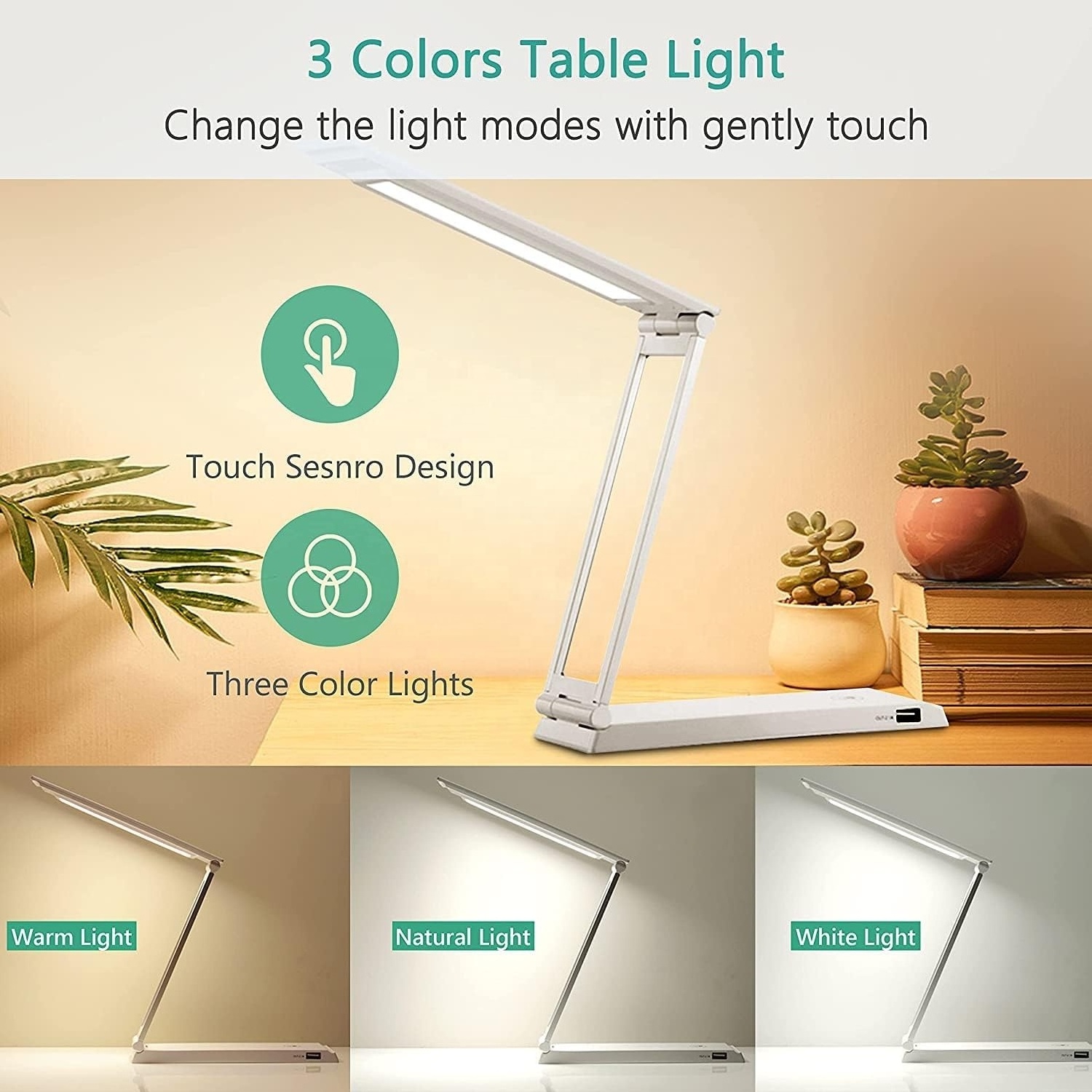 Foldable Solar and USB Rechargeable Table Lamp with Power Bank 10000mAh Desk Light for Office Home Travel Portable Desk Lamp