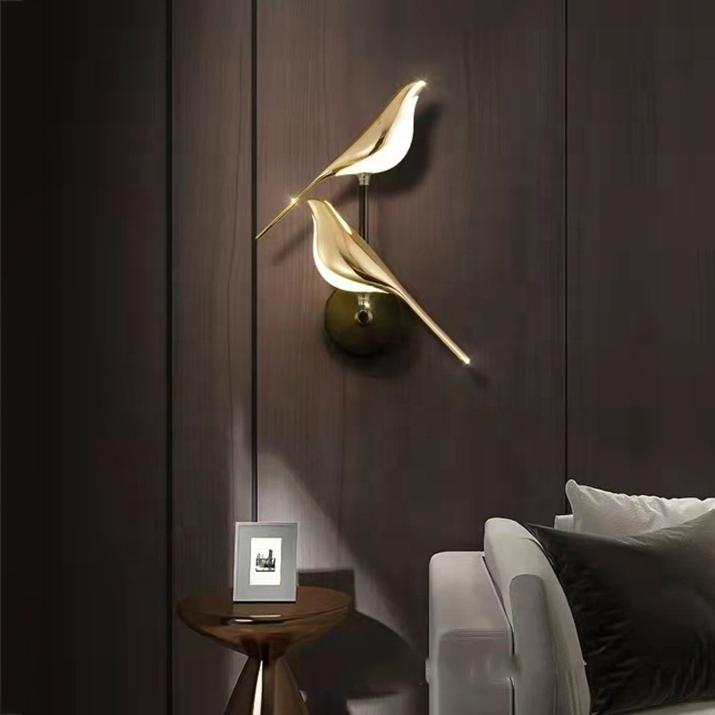 LED New Nordic Bird Design Luxury Wall Lamp Golden Aluminum Acrylic Rotatable wall Light for Home Bedroom Bedside LED Wall Lamps