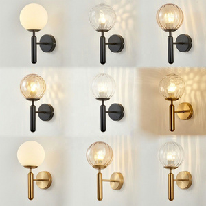 Modern Luxury E27 Gold Wall Lamp Glass Shade Wall lamps Interior Bedroom Bedside Decoration Sconces Wall Lights for Home Indoor