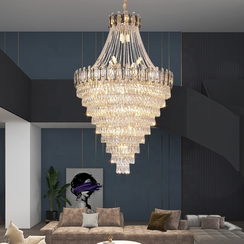 Large Hotel K9 Crystal Lamp Home Hotel Decor Pendant Light for Living Room Staircase Wedding Luxury Modern Crystal Chandelier