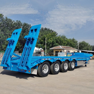 Factory price three axles 60T Low bed flatbed lowboy Semi Trailer with hydraulic ramp 3/4 axle stepframe lowboy trailer truck