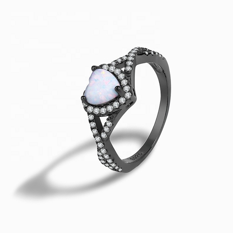 High Quality Exquisite Luxury Women's Love Heart Shaped Fire Opal Ring European American Sterling Silver S925 with White Gem