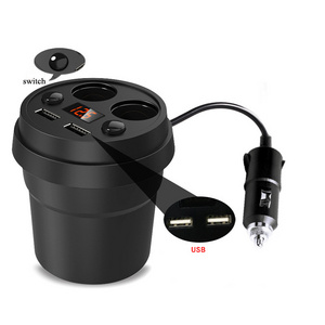 Factory Dual USB Cup Holder LED Voltmeter Cigarette Lighter Socket Car Charger