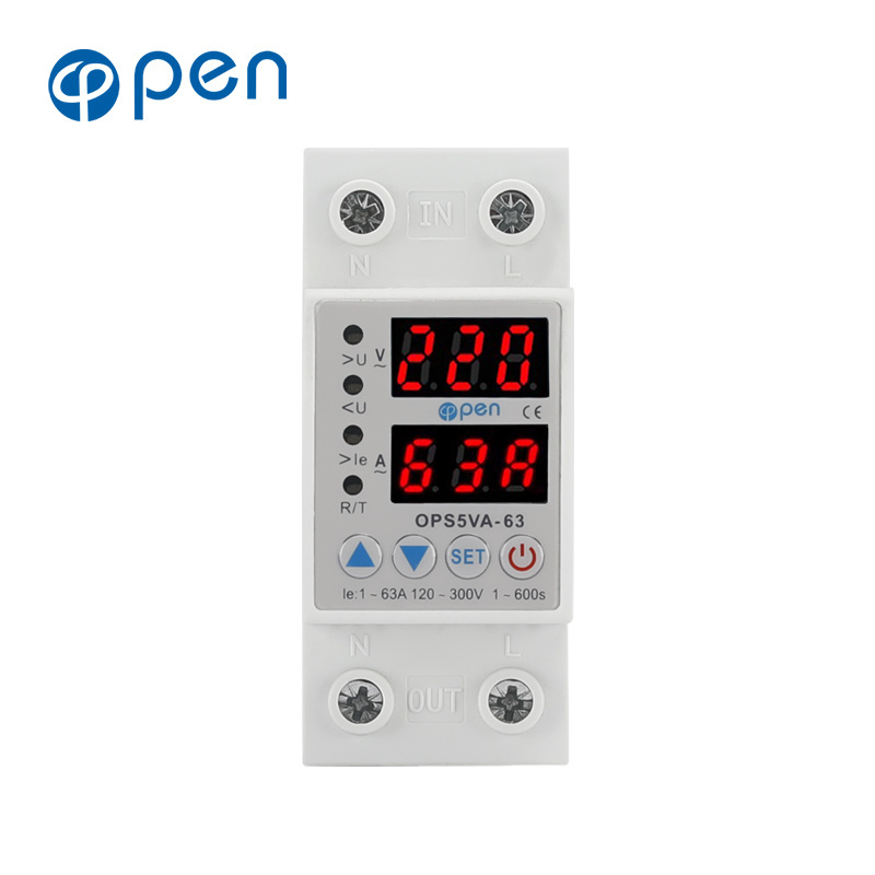 63A  40A single Din rail adjustable over under voltage protective protector relay protection digital electric voltage protector