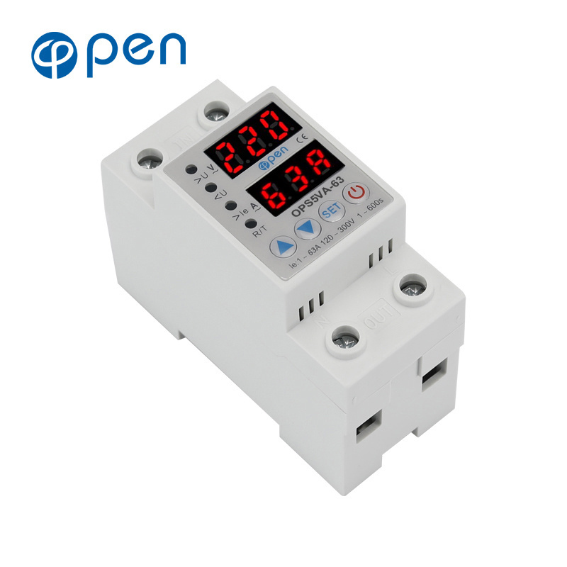 63A  40A single Din rail adjustable over under voltage protective protector relay protection digital electric voltage protector