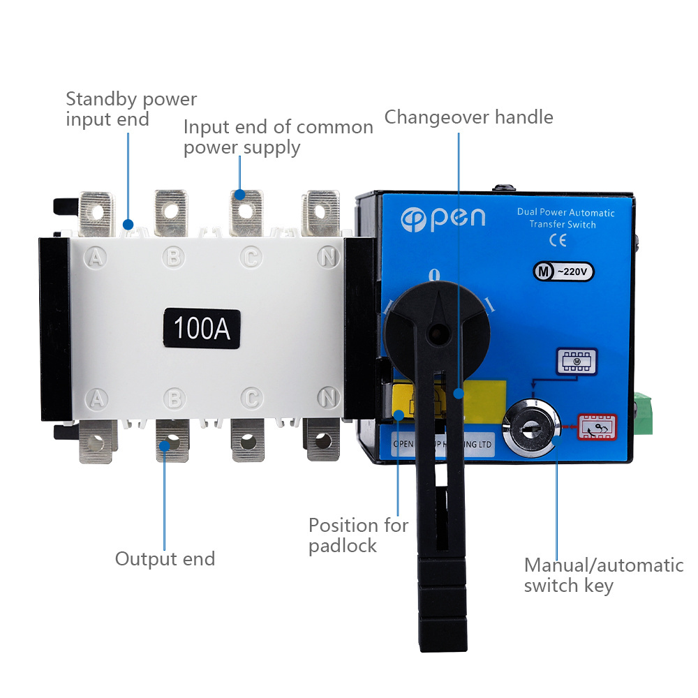 Automatic Generator Transfer Switch Change Over Switch Dual Power Switch 4P 100A 125A 160A 200A 250A 300A 400A 630A