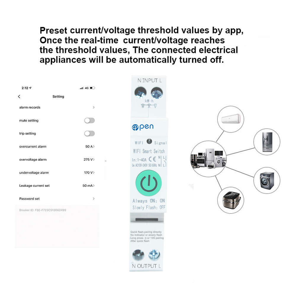 Open Electric Tuya Single Open Electric Phase 63A Din Rail WIFI Smart Energy Meter timer Power Consumption Monitor kWh Meter 110V 220V 50/60Hz