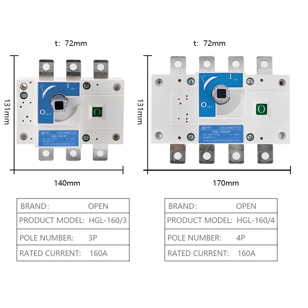 3K 250A125 160 630A 3200A  3P 4P Load Breaker  Switch LBS  220A Automatic Electrical Blade Fuse Knife Switch