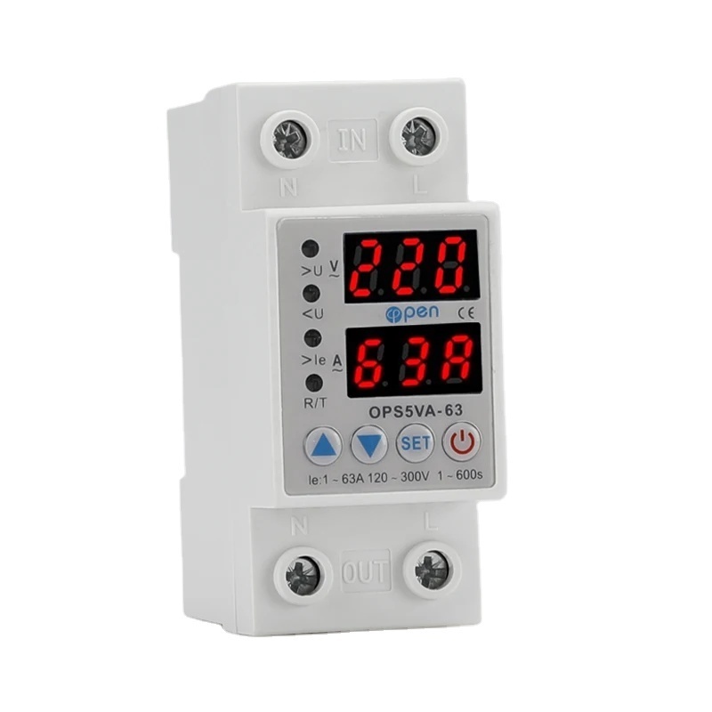 63A  40A single Din rail adjustable over under voltage protective protector relay protection digital electric voltage protector