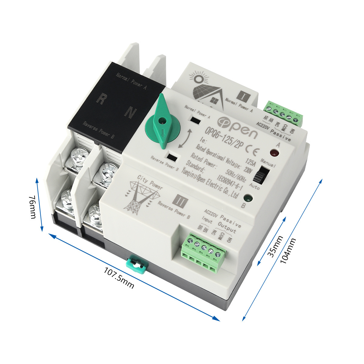 Din Rail ATS PV Solar Inverter Dual Power Automatic Transfer Selector Switches Uninterrupted Power 2P 63A 100A 125A Photovoltaic