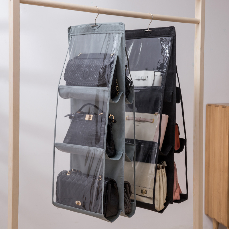 Transparent 6 shelf handbag storage hanging closet organizer 6 Pocket Foldable handbag storage organizer