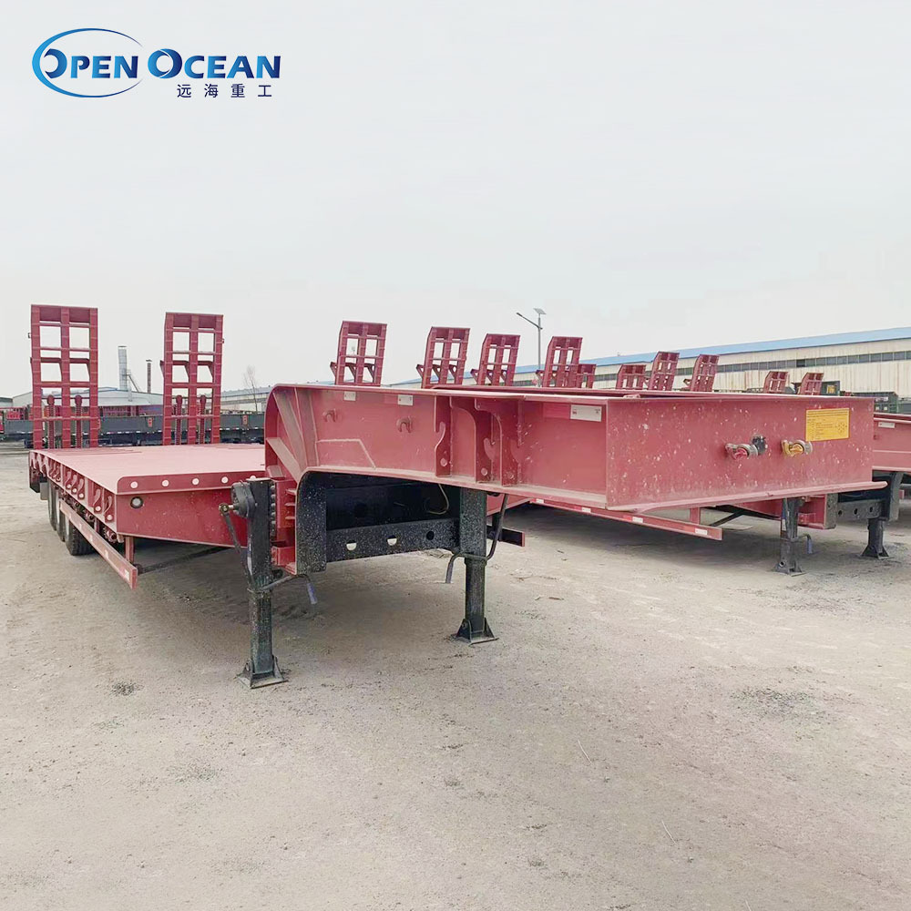 China Manufacturer 40ft 3 4 Axle Gooseneck Truck Car Carrier Transport Flatbed Trailer Low Bed Semi Trailer