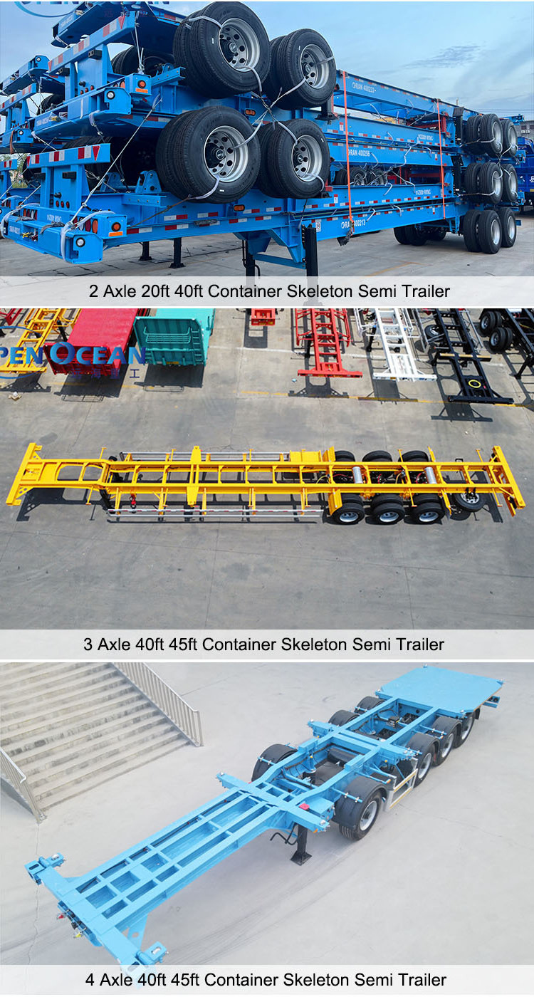 3 Axles Skeleton Semi Trailer 20FT 40FT 45FT Container Transportation Truck Trailers Frame Container Chassis Trailer for Sale