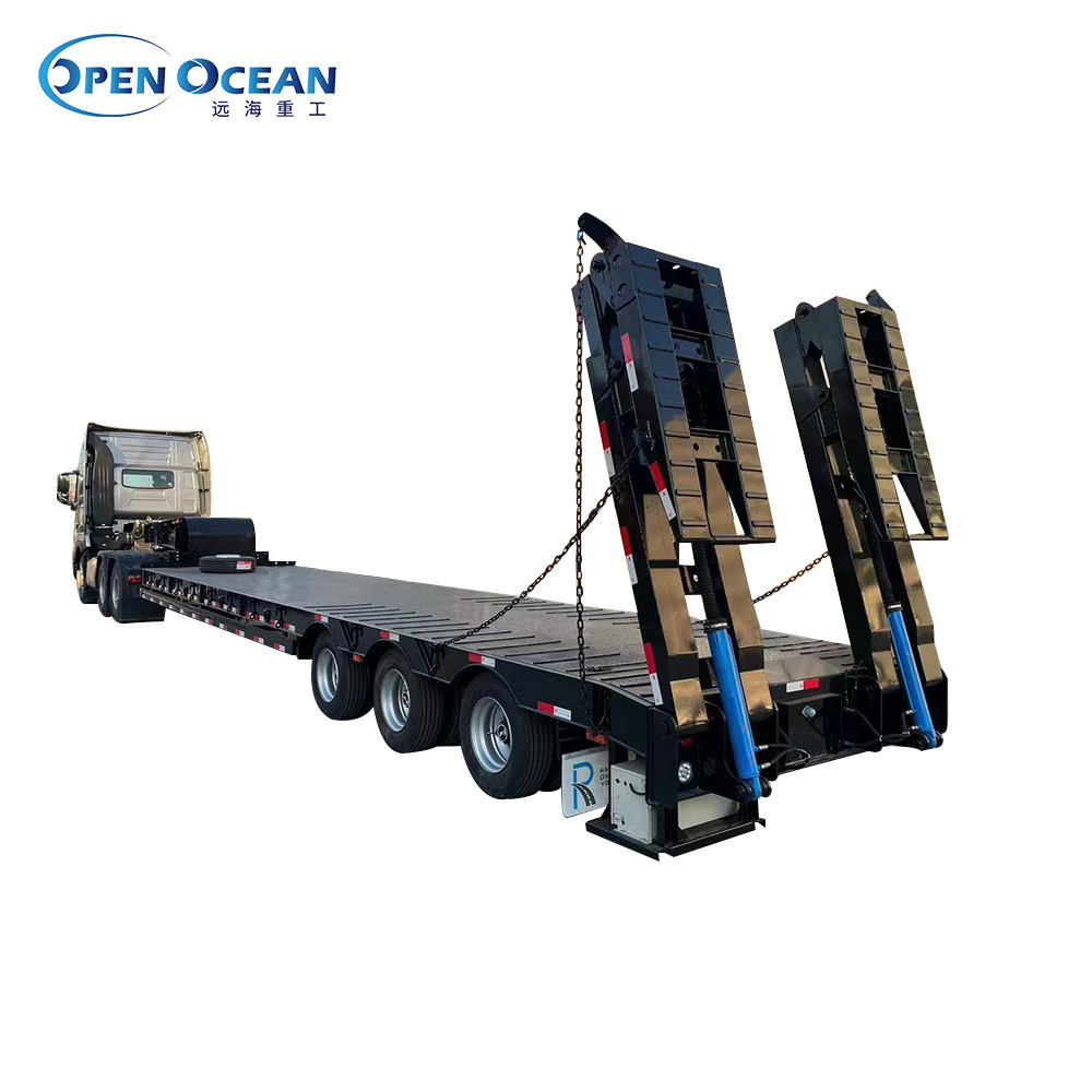 Hydraulic Lifting 3 Axle 40t 40FT Gooseneck Lowboy Low Bed Semi Trailer Dimensions Lowbed Truck Trailer